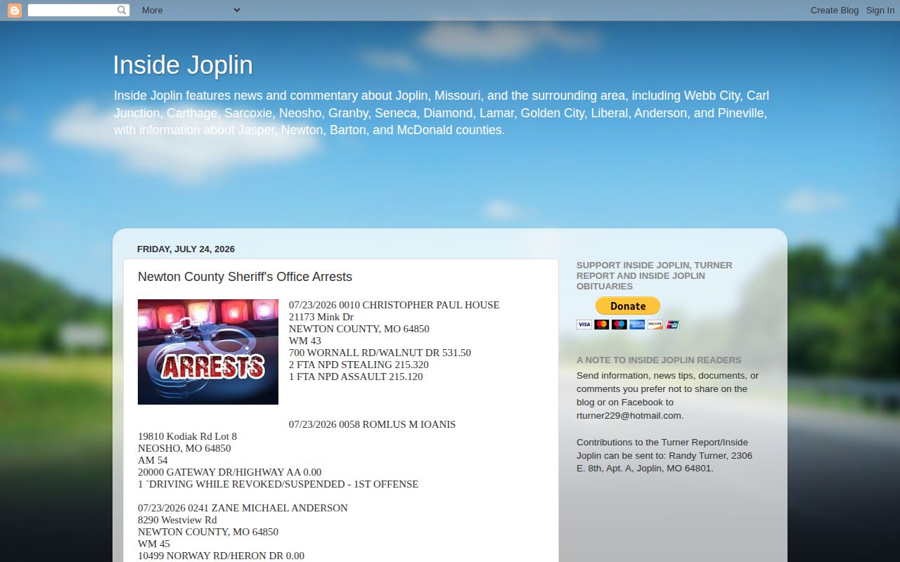Newton County arrest information on the Inside Joplin news source