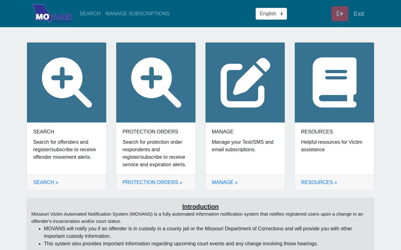 Missouri MOVANS custody notification portal for Newton County alerts